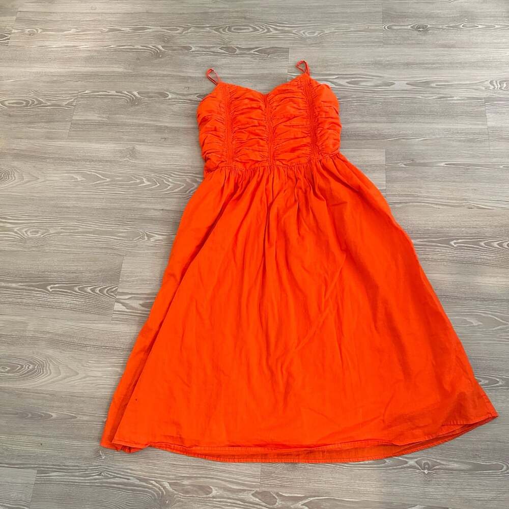 ON 34TH Ruched Cotton Midi Dress Orange Size L